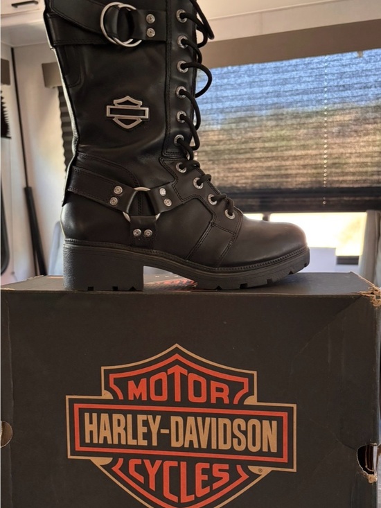 Harley-Davidson Shoes - Harley-Davidson Black Lace-Up Moto Boots with Buckle Detail